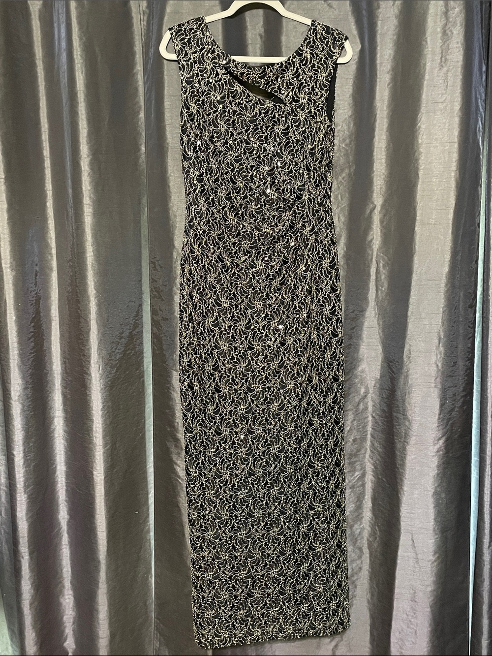 connected apparel Black and Gold Lace Maxi Dress